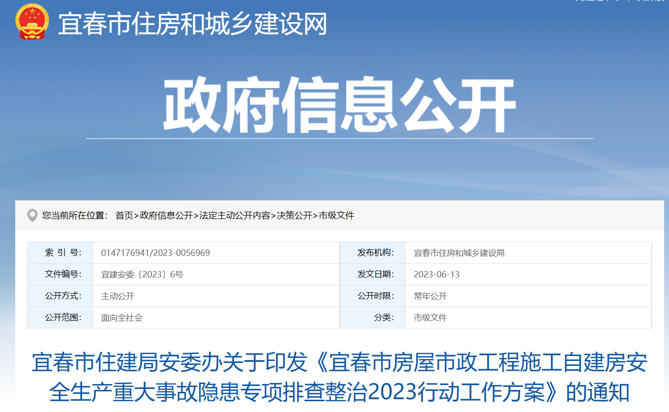 宜春市住建局：自建房安全事故隱患排查整治行動(dòng)方案